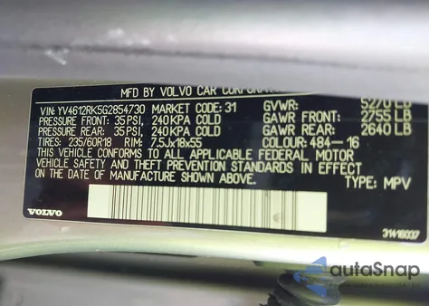 2016 Volvo Xc60 T5 Premier from USA, damaged, VIN YV4612RK5G2854730